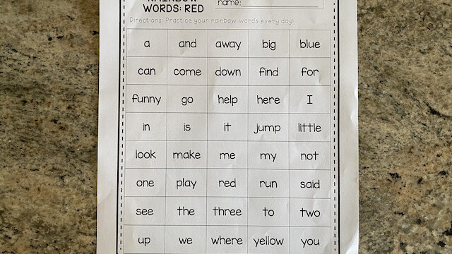 List of Sight Words