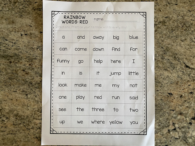 List of Sight Words